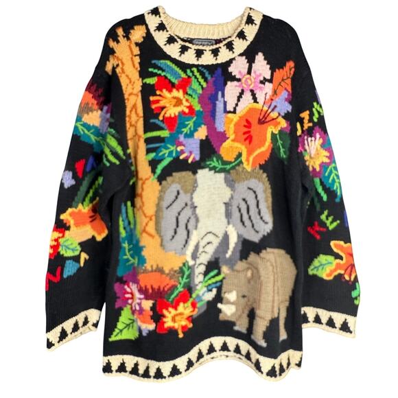 VTG BEREK African Tribute Unique Hand Knit Pima Cotton Oversized Novelty Sweater - Picture 1 of 12